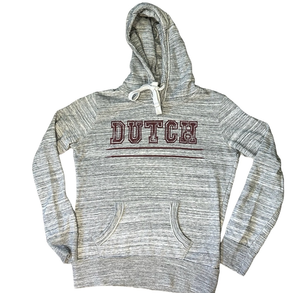 Dutch Bros Coffee Classic Hoodie SMALL+MEDIUM Oatmeal Grey Maroon DUTCH